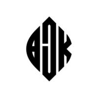 diseño de logotipo de letra de círculo bjk con forma de círculo y elipse. letras elipses bjk con estilo tipográfico. las tres iniciales forman un logo circular. vector de marca de letra de monograma abstracto del emblema del círculo bjk.