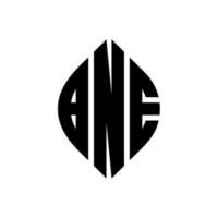 BNE circle letter logo design with circle and ellipse shape. BNE ellipse letters with typographic style. The three initials form a circle logo. BNE Circle Emblem Abstract Monogram Letter Mark Vector. vector