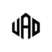 UAO letter logo design with polygon shape. UAO polygon and cube shape logo design. UAO hexagon vector logo template white and black colors. UAO monogram, business and real estate logo.