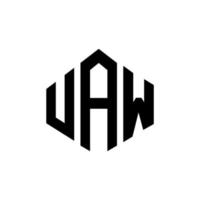 UAW letter logo design with polygon shape. UAW polygon and cube shape logo design. UAW hexagon vector logo template white and black colors. UAW monogram, business and real estate logo.