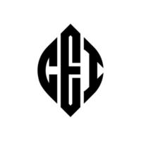 CEI circle letter logo design with circle and ellipse shape. CEI ellipse letters with typographic style. The three initials form a circle logo. CEI Circle Emblem Abstract Monogram Letter Mark Vector. vector