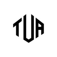 TUA letter logo design with polygon shape. TUA polygon and cube shape logo design. TUA hexagon vector logo template white and black colors. TUA monogram, business and real estate logo.