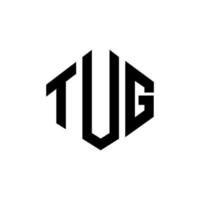 TUG letter logo design with polygon shape. TUG polygon and cube shape logo design. TUG hexagon vector logo template white and black colors. TUG monogram, business and real estate logo.