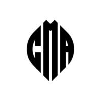 diseño de logotipo de letra de círculo cma con forma de círculo y elipse. cma letras elipses con estilo tipográfico. las tres iniciales forman un logo circular. vector de marca de letra de monograma abstracto del emblema del círculo cma.
