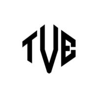TVE letter logo design with polygon shape. TVE polygon and cube shape logo design. TVE hexagon vector logo template white and black colors. TVE monogram, business and real estate logo.