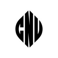 CNU circle letter logo design with circle and ellipse shape. CNU ellipse letters with typographic style. The three initials form a circle logo. CNU Circle Emblem Abstract Monogram Letter Mark Vector. vector