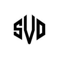 diseño de logotipo de letra svo con forma de polígono. diseño de logotipo en forma de cubo y polígono svo. plantilla de logotipo de vector hexagonal svo colores blanco y negro. monograma svo, logotipo empresarial y inmobiliario.