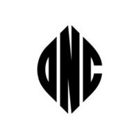 DNC circle letter logo design with circle and ellipse shape. DNC ellipse letters with typographic style. The three initials form a circle logo. DNC Circle Emblem Abstract Monogram Letter Mark Vector. vector