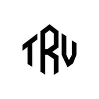 TRV letter logo design with polygon shape. TRV polygon and cube shape logo design. TRV hexagon vector logo template white and black colors. TRV monogram, business and real estate logo.