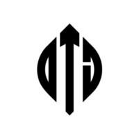 diseño de logotipo de letra circular dtj con forma de círculo y elipse. letras de elipse dtj con estilo tipográfico. las tres iniciales forman un logo circular. vector de marca de letra de monograma abstracto del emblema del círculo dtj.