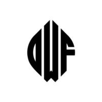 diseño de logotipo de letra de círculo dwf con forma de círculo y elipse. letras de elipse dwf con estilo tipográfico. las tres iniciales forman un logo circular. vector de marca de letra de monograma abstracto de emblema de círculo dwf.