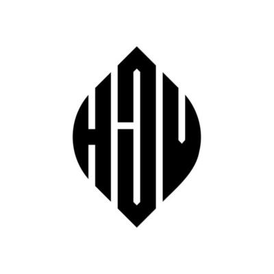 HJV circle letter logo design with circle and ellipse shape. HJV ellipse letters with typographic style. The three initials form a circle logo. HJV Circle Emblem Abstract Monogram Letter Mark Vector.