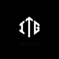 ITG letter logo design with polygon shape. ITG polygon and cube shape logo design. ITG hexagon vector logo template white and black colors. ITG monogram, business and real estate logo.