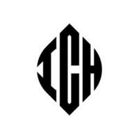 ICH circle letter logo design with circle and ellipse shape. ICH ellipse letters with typographic style. The three initials form a circle logo. ICH Circle Emblem Abstract Monogram Letter Mark Vector. vector