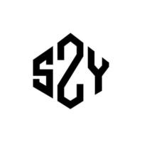 SZY letter logo design with polygon shape. SZY polygon and cube shape logo design. SZY hexagon vector logo template white and black colors. SZY monogram, business and real estate logo.