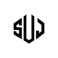 SUJ letter logo design with polygon shape. SUJ polygon and cube shape logo design. SUJ hexagon vector logo template white and black colors. SUJ monogram, business and real estate logo.