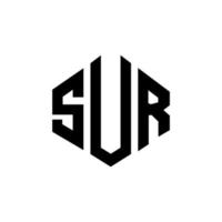 SUR letter logo design with polygon shape. SUR polygon and cube shape logo design. SUR hexagon vector logo template white and black colors. SUR monogram, business and real estate logo.