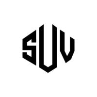 SUV letter logo design with polygon shape. SUV polygon and cube shape logo design. SUV hexagon vector logo template white and black colors. SUV monogram, business and real estate logo.