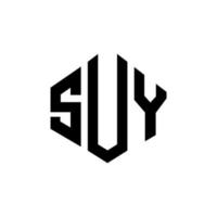 SUY letter logo design with polygon shape. SUY polygon and cube shape logo design. SUY hexagon vector logo template white and black colors. SUY monogram, business and real estate logo.