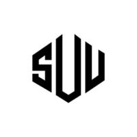 SUU letter logo design with polygon shape. SUU polygon and cube shape logo design. SUU hexagon vector logo template white and black colors. SUU monogram, business and real estate logo.