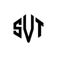 SVT letter logo design with polygon shape. SVT polygon and cube shape logo design. SVT hexagon vector logo template white and black colors. SVT monogram, business and real estate logo.