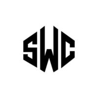 SWC letter logo design with polygon shape. SWC polygon and cube shape logo design. SWC hexagon vector logo template white and black colors. SWC monogram, business and real estate logo.