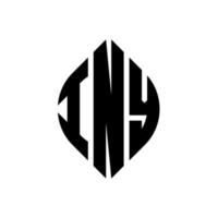 INY circle letter logo design with circle and ellipse shape. INY ellipse letters with typographic style. The three initials form a circle logo. INY Circle Emblem Abstract Monogram Letter Mark Vector. vector