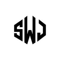 SWJ letter logo design with polygon shape. SWJ polygon and cube shape logo design. SWJ hexagon vector logo template white and black colors. SWJ monogram, business and real estate logo.
