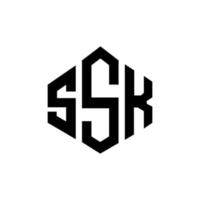 SSK letter logo design with polygon shape. SSK polygon and cube shape logo design. SSK hexagon vector logo template white and black colors. SSK monogram, business and real estate logo.