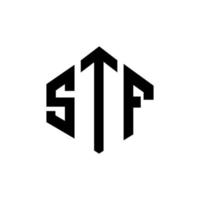 STF letter logo design with polygon shape. STF polygon and cube shape logo design. STF hexagon vector logo template white and black colors. STF monogram, business and real estate logo.