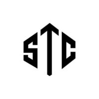 STC letter logo design with polygon shape. STC polygon and cube shape logo design. STC hexagon vector logo template white and black colors. STC monogram, business and real estate logo.