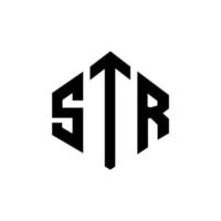 STR letter logo design with polygon shape. STR polygon and cube shape logo design. STR hexagon vector logo template white and black colors. STR monogram, business and real estate logo.