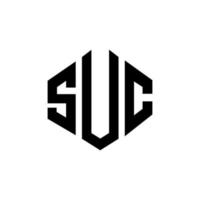 SUC letter logo design with polygon shape. SUC polygon and cube shape logo design. SUC hexagon vector logo template white and black colors. SUC monogram, business and real estate logo.