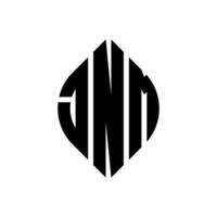 JNM circle letter logo design with circle and ellipse shape. JNM ellipse letters with typographic style. The three initials form a circle logo. JNM Circle Emblem Abstract Monogram Letter Mark Vector. vector