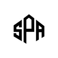 SPA letter logo design with polygon shape. SPA polygon and cube shape logo design. SPA hexagon vector logo template white and black colors. SPA monogram, business and real estate logo.