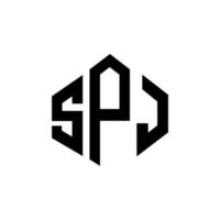 SPJ letter logo design with polygon shape. SPJ polygon and cube shape logo design. SPJ hexagon vector logo template white and black colors. SPJ monogram, business and real estate logo.