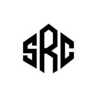 SRC letter logo design with polygon shape. SRC polygon and cube shape logo design. SRC hexagon vector logo template white and black colors. SRC monogram, business and real estate logo.