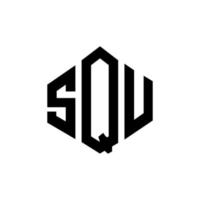 SQU letter logo design with polygon shape. SQU polygon and cube shape logo design. SQU hexagon vector logo template white and black colors. SQU monogram, business and real estate logo.