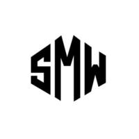 SMW letter logo design with polygon shape. SMW polygon and cube shape logo design. SMW hexagon vector logo template white and black colors. SMW monogram, business and real estate logo.