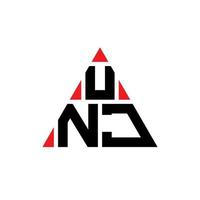 UNJ triangle letter logo design with triangle shape. UNJ triangle logo design monogram. UNJ triangle vector logo template with red color. UNJ triangular logo Simple, Elegant, and Luxurious Logo.