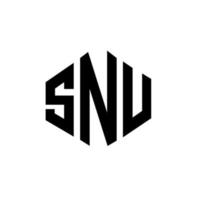 SNU letter logo design with polygon shape. SNU polygon and cube shape logo design. SNU hexagon vector logo template white and black colors. SNU monogram, business and real estate logo.