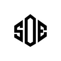 SOE letter logo design with polygon shape. SOE polygon and cube shape logo design. SOE hexagon vector logo template white and black colors. SOE monogram, business and real estate logo.