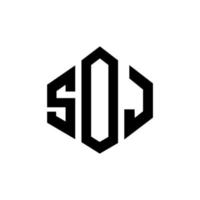 SOJ letter logo design with polygon shape. SOJ polygon and cube shape logo design. SOJ hexagon vector logo template white and black colors. SOJ monogram, business and real estate logo.