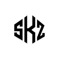 SKZ letter logo design with polygon shape. SKZ polygon and cube shape logo design. SKZ hexagon vector logo template white and black colors. SKZ monogram, business and real estate logo.