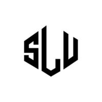 SLU letter logo design with polygon shape. SLU polygon and cube shape logo design. SLU hexagon vector logo template white and black colors. SLU monogram, business and real estate logo.