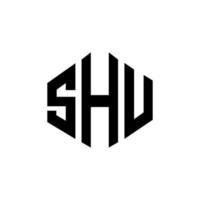 SHU letter logo design with polygon shape. SHU polygon and cube shape logo design. SHU hexagon vector logo template white and black colors. SHU monogram, business and real estate logo.