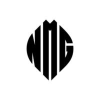 NMG circle letter logo design with circle and ellipse shape. NMG ellipse letters with typographic style. The three initials form a circle logo. NMG Circle Emblem Abstract Monogram Letter Mark Vector. vector