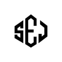 SEJ letter logo design with polygon shape. SEJ polygon and cube shape logo design. SEJ hexagon vector logo template white and black colors. SEJ monogram, business and real estate logo.