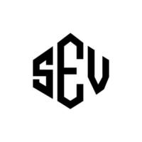 SEV letter logo design with polygon shape. SEV polygon and cube shape logo design. SEV hexagon vector logo template white and black colors. SEV monogram, business and real estate logo.