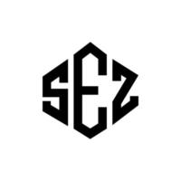 SEZ letter logo design with polygon shape. SEZ polygon and cube shape logo design. SEZ hexagon vector logo template white and black colors. SEZ monogram, business and real estate logo.